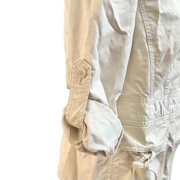 Ann Taylor Safari Style Jacket Khaki‎ Roll Up Sleeves Cargo Pockets Medium  NWT - Picture 5 of 12